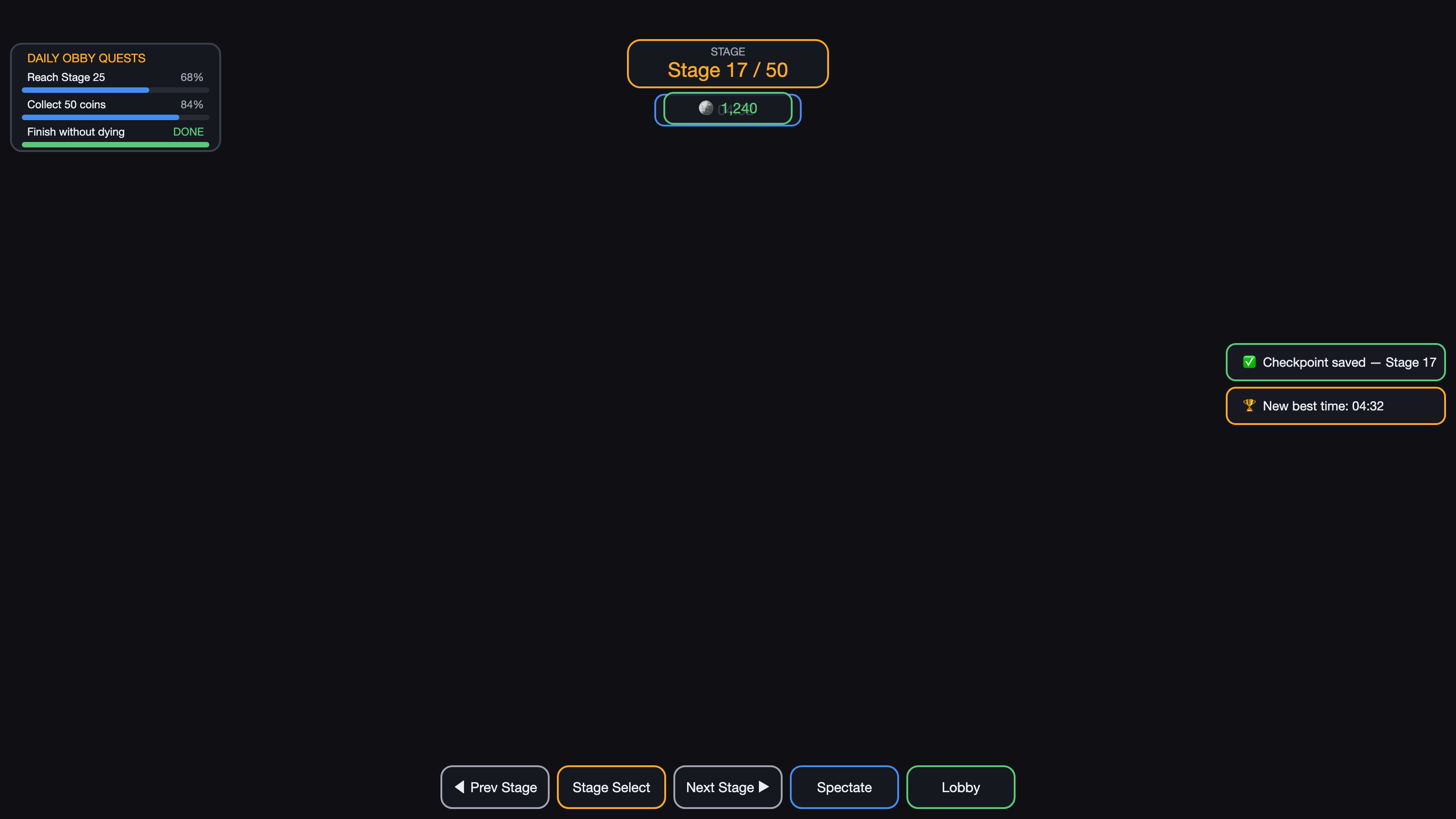 hud — obby screen built by the model